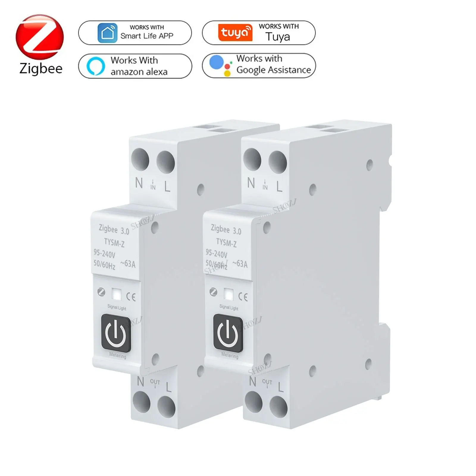 TUYA ZigBee Smart Circuit Breaker Power Metering 1P 63A Over Current Under Voltage Protection wifi Remote Control Smart Switch