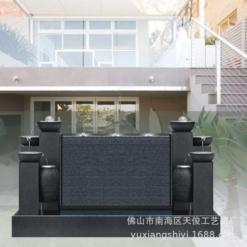 HYS hall flowing water wall  curtain wall simple water feature stone carving water spray fish pond garden decorative