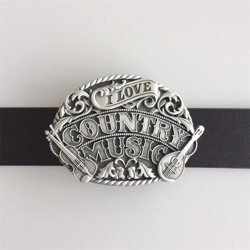 Antique Brushed Silver Western Country Music Belt Buckle Gurtelschnalle Boucle de ceinture BUCKLE-MU096AS also Stock in US