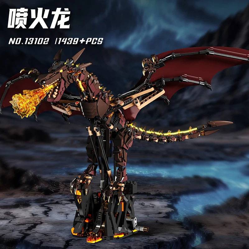 MOC Flammen Drache Smaug Bausteine Tier Eis Drachen Modell Feuer Atmen Drachen Ziegel Desktop Display Spielzeug Für Kinder Geschenke