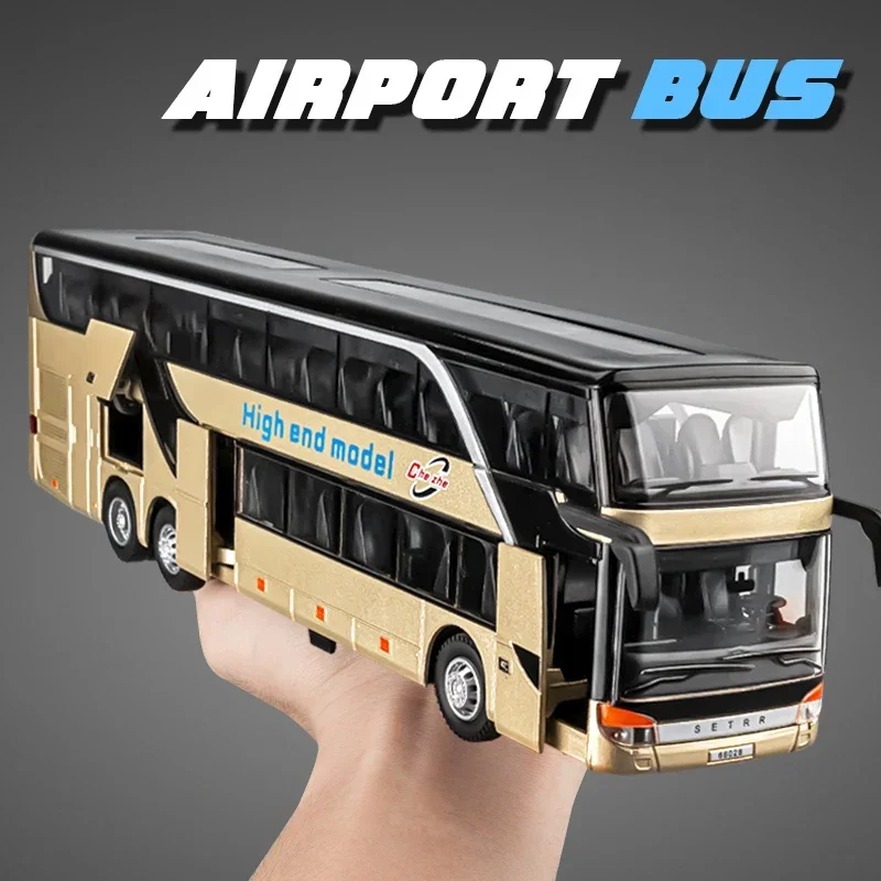 1:30 Business Long Distance Double Decker Bus Alloy Car Model Sound and Light Children's Toy Children's holiday gifts