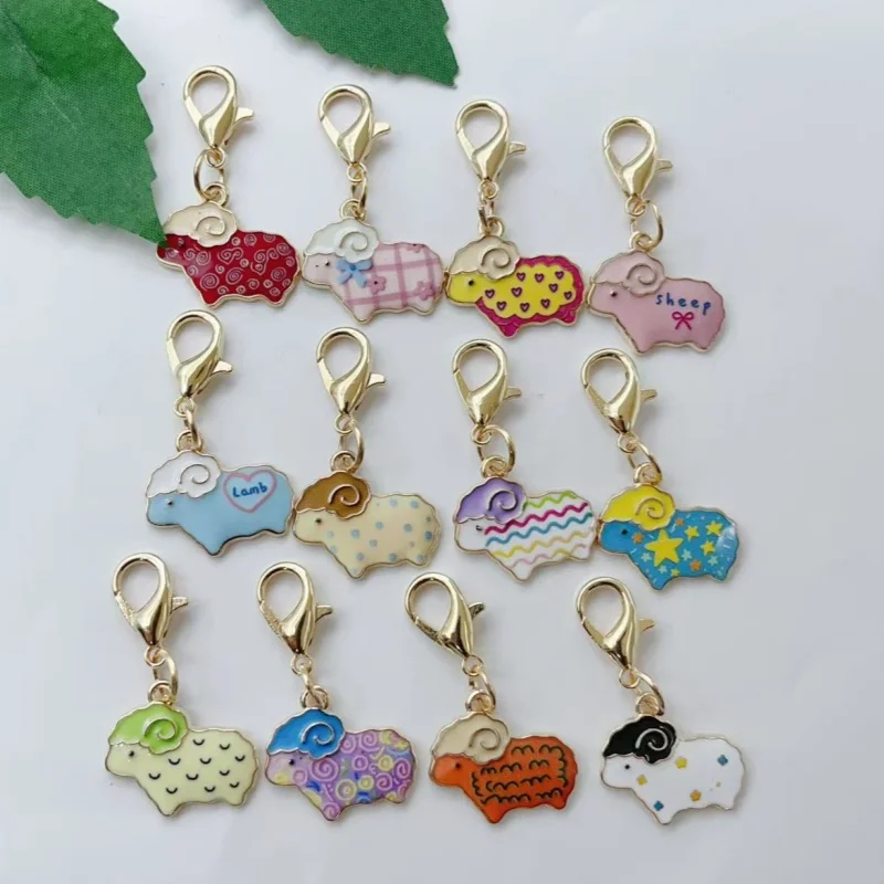 12Pcs Cute Sheep Enamel Keychains, Colorful Lamb Charms with Lobster Clasp, Cartoon Animal Key Ring, Backpack Bag Pendant