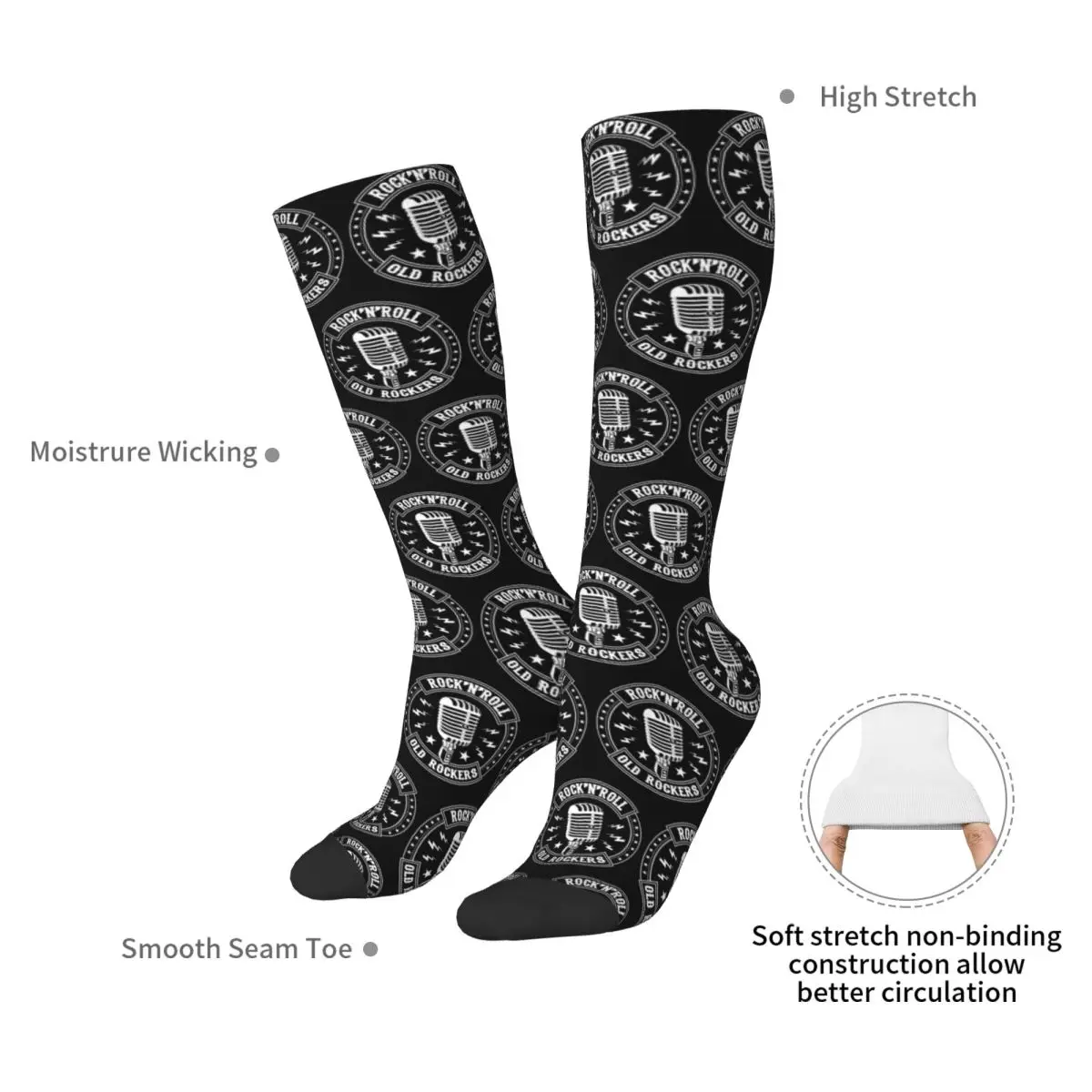 Microphone Rock And Roll Rockabilly Socks Harajuku Super Soft Stockings All Season Long Socks for Man's Woman's Birthday Present