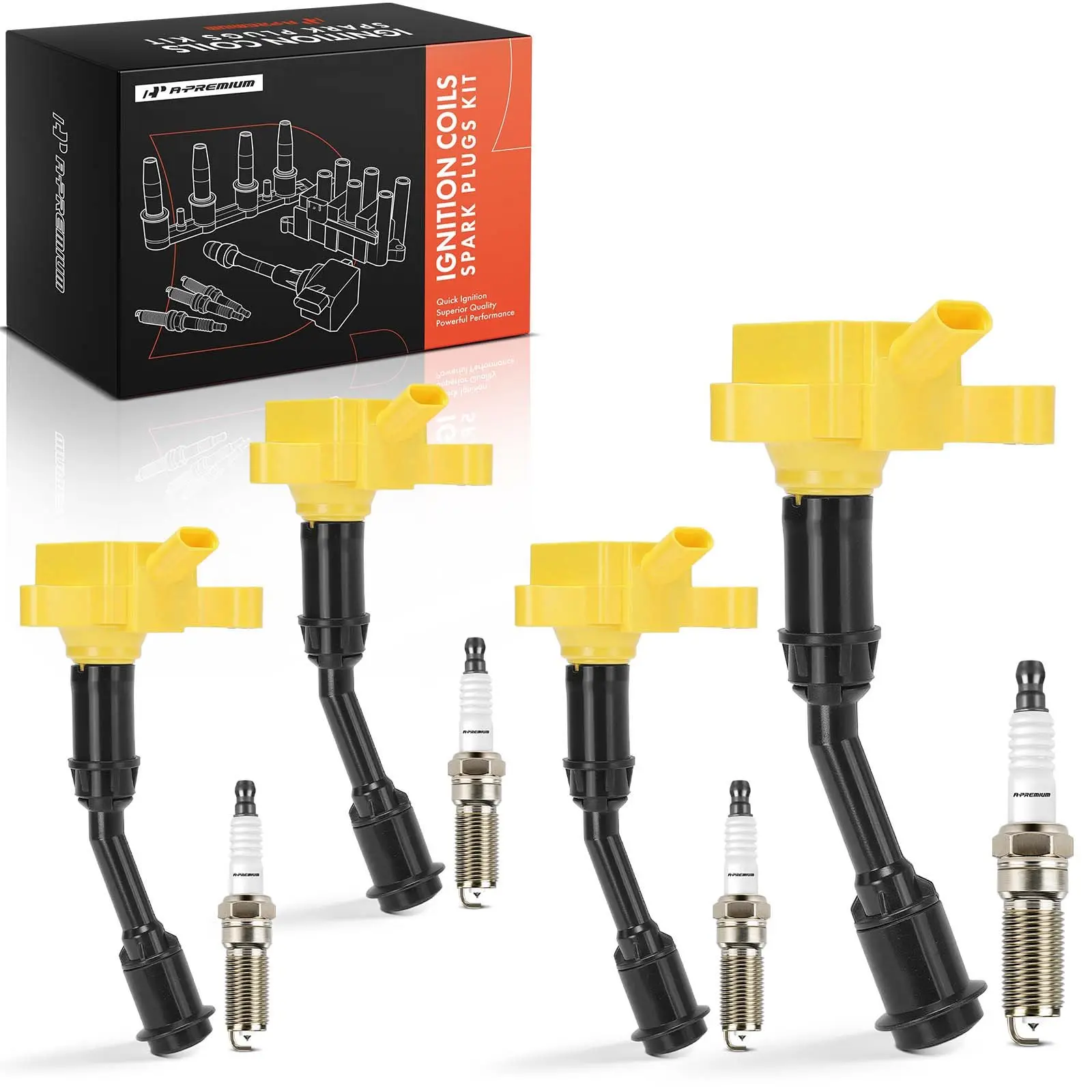 A-Premium 4x Yellow Ignition Coils & 4x Iridium Spark Plug Kit for Ford Escape Fusion 1.5L