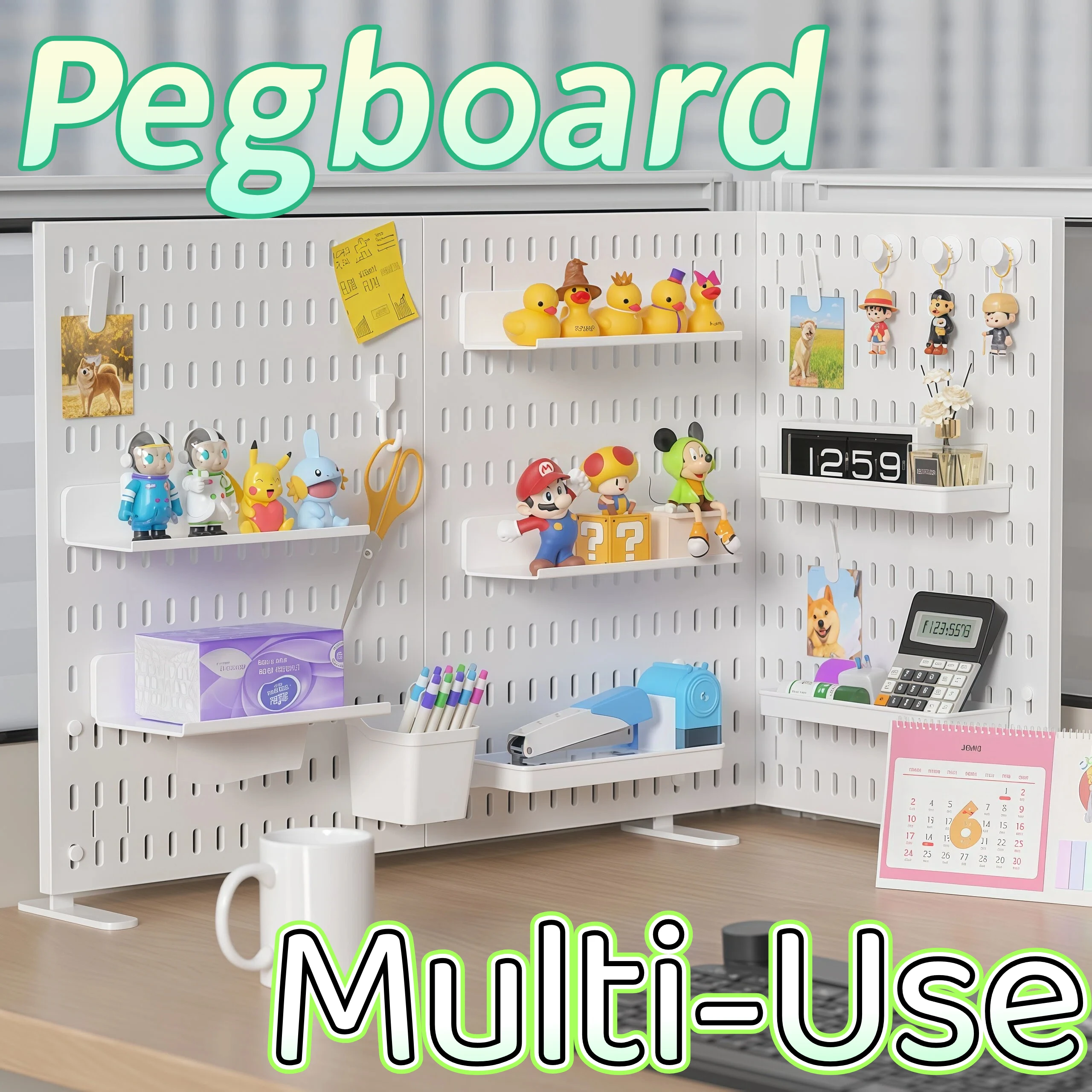 Desktop Peg Board 2-in-1 Mount (C-Clamp + Stand Base), PP Plastic Hole Panel Organizer for Office Supplies Desk Accessories Stat