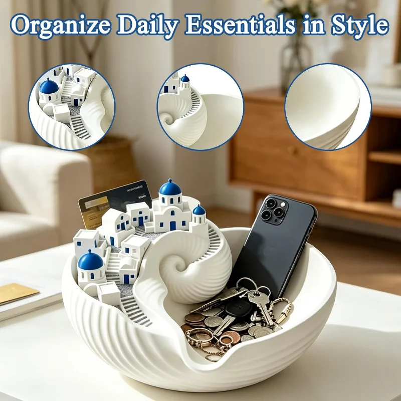 Decorative Key Holder Bowl 3D Printed Coastal Style Conch Shell Storage Box for Keys Coins & Jewelry Entryway Table Decor