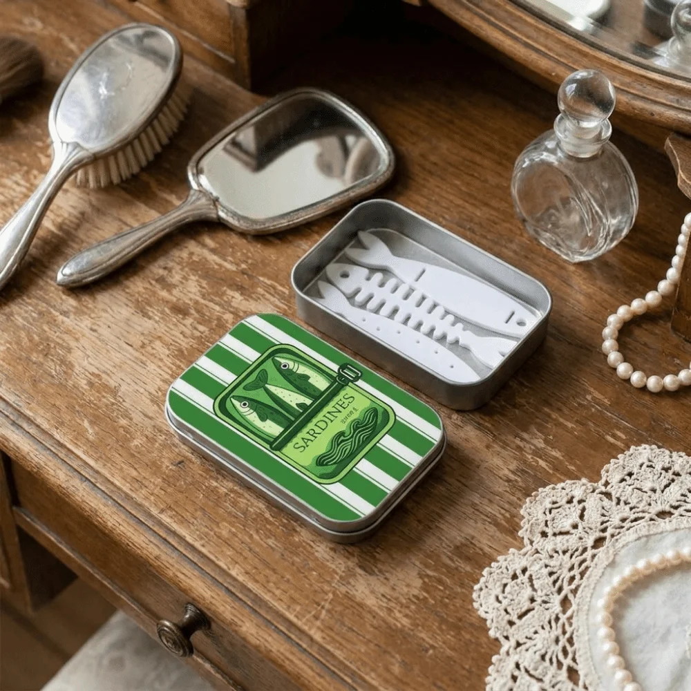 3D Printed Sardine Tin Jewelry Box Portable Lightweight Jewelry Organizer Compact Fishbone Insert Fish Bone Jewelry Box Women