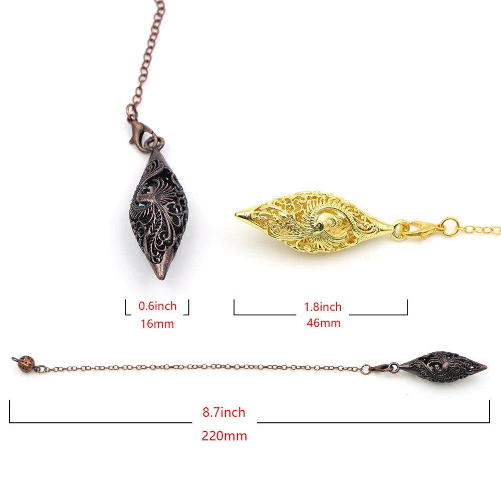 Hollow Phoenix Pendulum Divination Healing Metal Silver Color Copper Pendant Energy Work Meditation Spiritual Witchcraft Pendulo