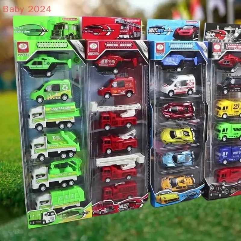 Jouet indispensable pour les garçons : 4/6 pièces, modèles de véhicules d'ingénierie à retirer, camion d'assainissement à l'inertie.