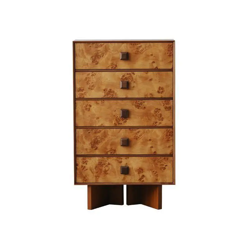 

Шкаф для хранения в гостиной из тикового шпона, с отделкой под древесную кору, секретный шкаф, высокий боковой шкаф для столовой, ретро-шкаф с шестью ящиками