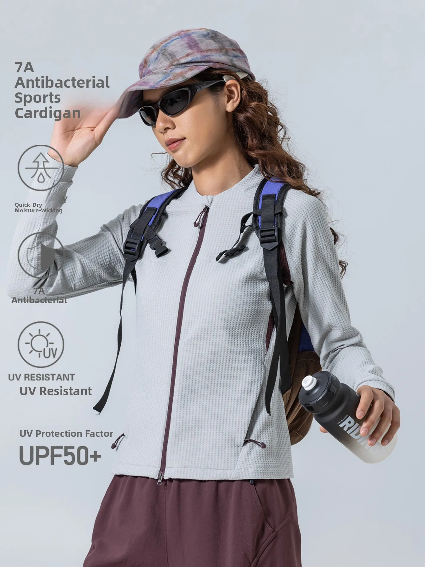 Outdoor Climbing Short Style Sweatshirt Jacket Women's Sporty Polyester Fiber Quick Dry Zipper Closure Stand Collar Cardigan