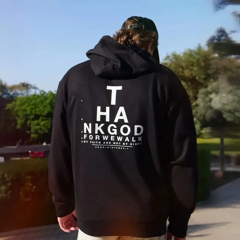 

2025 Autumn and Winter 100% Cotton Thank God Print Hoodie High-end Luxury Is for Both Men and Women Top Y2k