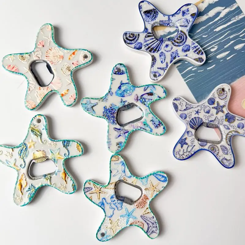 3D Starfish Fridge Magnet Five Pointed Star Embossed Beach Theme for Kitchen Refrigerator Nautical Decor