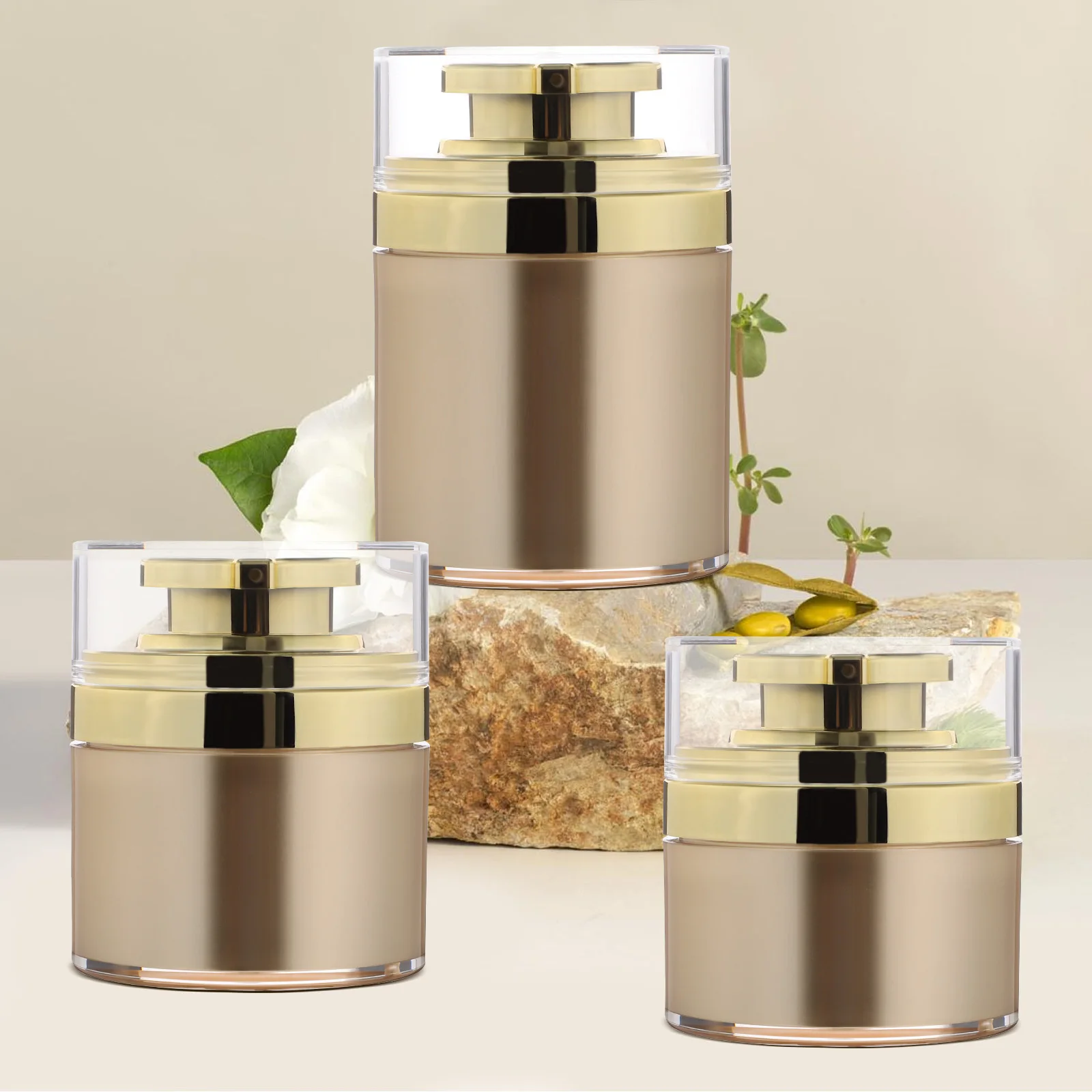 

3 pcs Lotion Bottle Set Gold 30ml 50ml 100ml Airless Pump Vacuum Dispensing Bottles Travel Reusable Lightweight Cream Jar