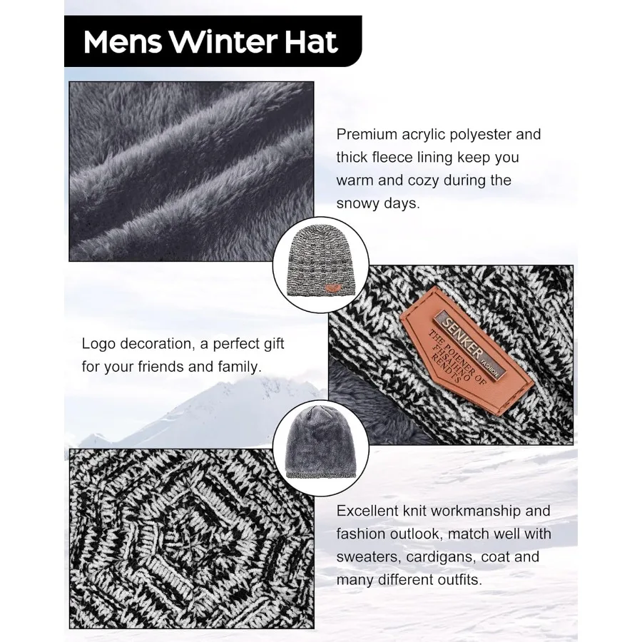 Zimowy zestaw czapka, szalik i rękawiczki dla kobiet i mężczyzn, luźna czapka beanie, ocieplacz na szyję, rękawiczki dotykowe do ekranów do użytku na zewnątrz w chłodne dni.