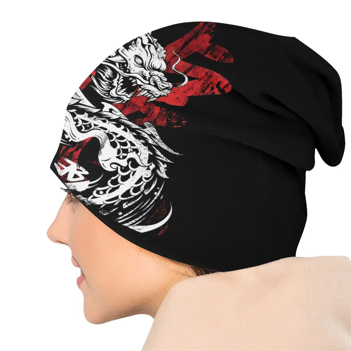 Dragon Kanji Bonnet Homme Fashion Thin Hat Japanese Dragon Art Tattoo Skullies Beanies Caps For Men Women Novelty Fabric Hats