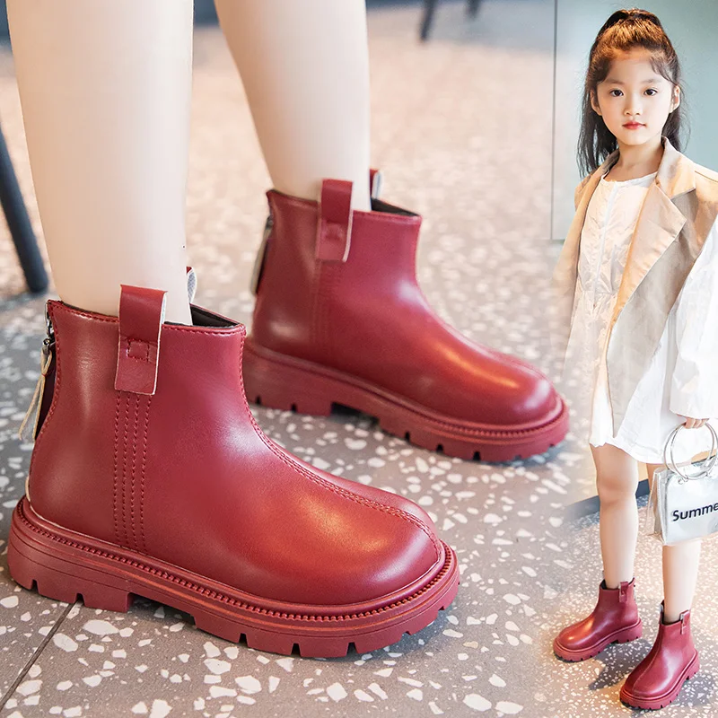 Girls Ankle Boots Kids Rubber Boots Unisex Fashion 2024 Autumn Winter Back Zipper Simple Classic Children Winter Shoes Anti-skid