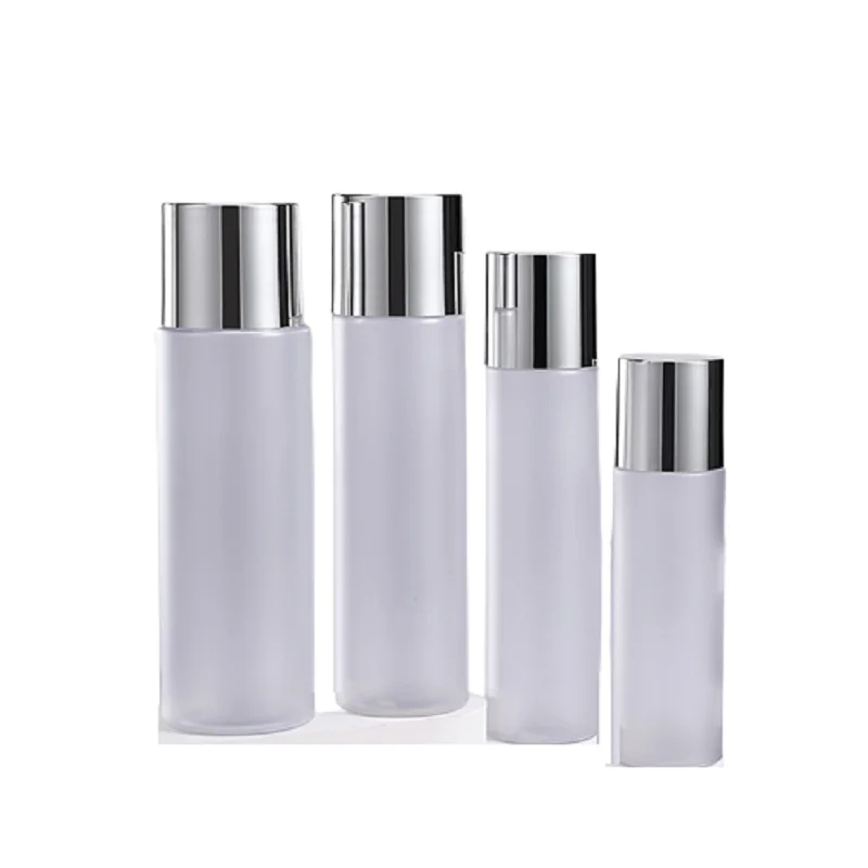 

25pcs PET Empty Toner Plug Bottle Glossy Silver Screw Lid Cosmetic Packaging Frost Plastic Bottles 100ml 120ml 150ml 200ml 250ml