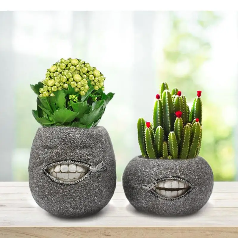 Zipper Mouth Vase Desk Decoration Resin Teeth Flower Pots Decorative Arrangement Crafts Floral Vases