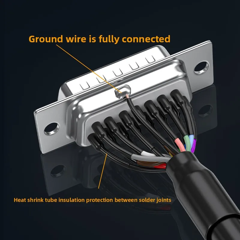 Panel Mount Fixed DB9 DB15 DB25 RS23 Cable Multi‑Core Shielded Wire Harness With Heat Shrink Tubing For Device Connection