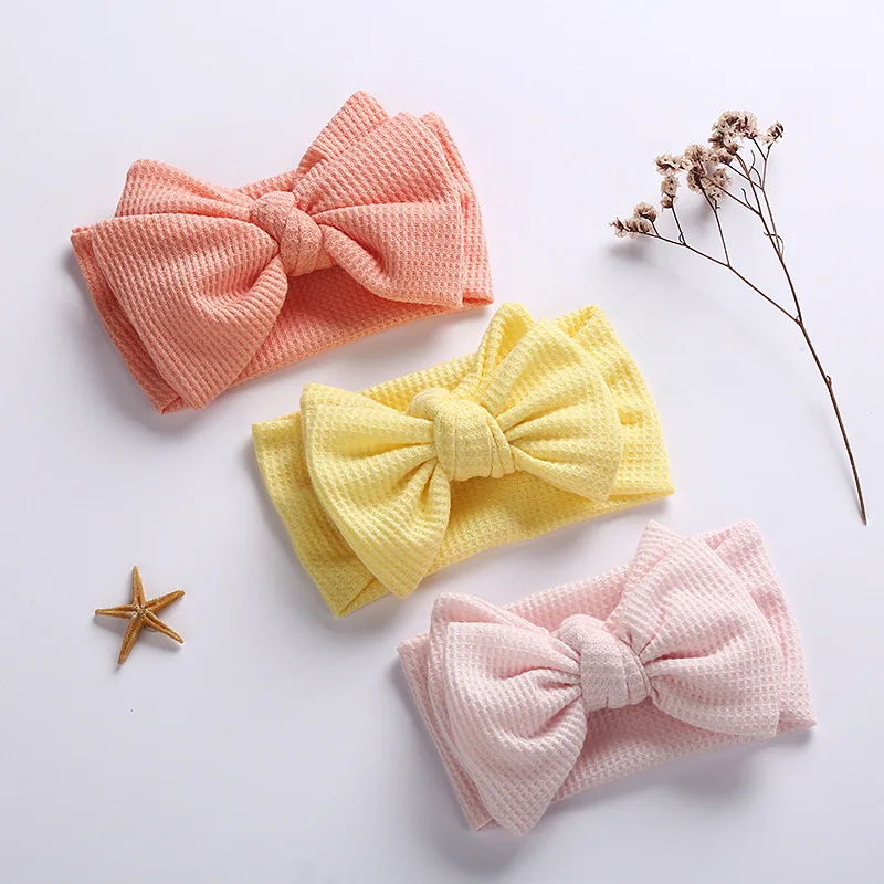 Baby Stirnband Neugeborene Baby Mädchen Haarschmuck Kinder Kopf bedeckung stricken großen Bogen Doppels chicht Kinder Haarband Turban Kopfschmuck – Detail 8