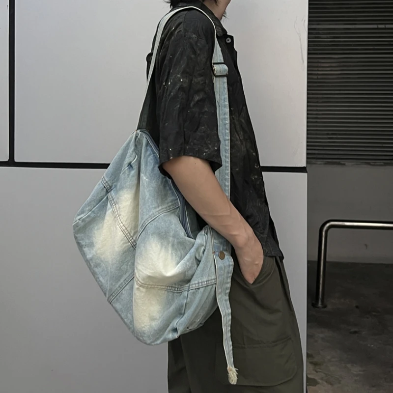 

Washed Denim Men Shoulder Bag Large Capacity Handbags Shopping Bag Big Women Crossbody Bags Soft Jeans Casual Totes
