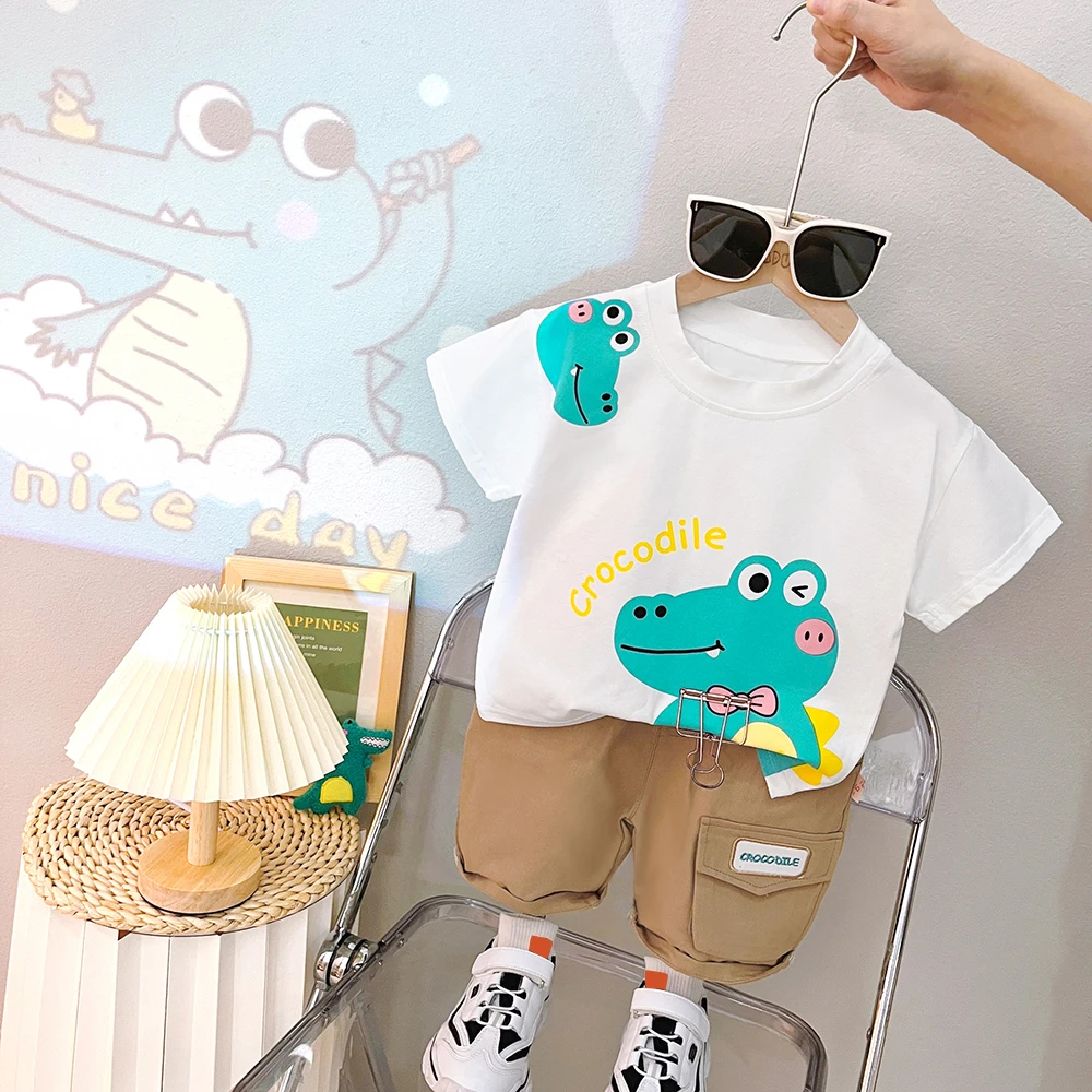 

Summer Baby Boys Clothing Sets Children Cartoon Dinosaur Short Sleeved T-shirt Shorts Kids Casual Clothes Toddler Infant Outfits