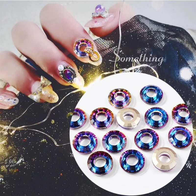 10PCS/Bag 10mm Round Hoops Angel Cosmic Ring Stone Glass Crystal Nail Art Pendant For Jewelry Earrings Bracelet Accessories