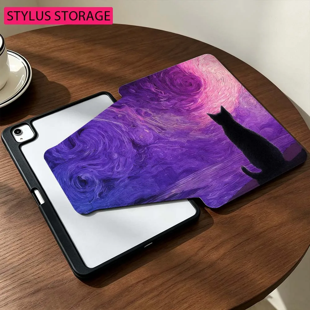 Art Oil Painting Cat For Samsung Galaxy Tab S9 S10 S11 14.6 13.1 inch FE Ultra 360° Rotation Stylus Storage Tablet Case