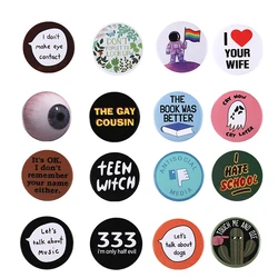 Tinplate Pin Button Custom Fun Written Words Terror Eyeball Hip-Pop Horror Comic Brooches Cartoon Collar Badge Jewelry Gift Fans