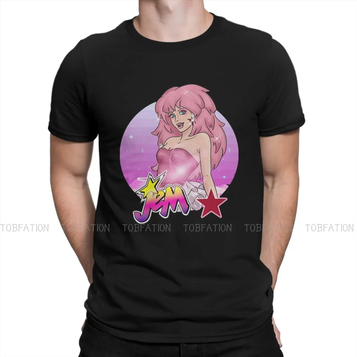 Pink Band Jem and the Holograms Tshirt Top Cotton Oversized Ofertas Men's Streetwear Harajuku Men T shirt