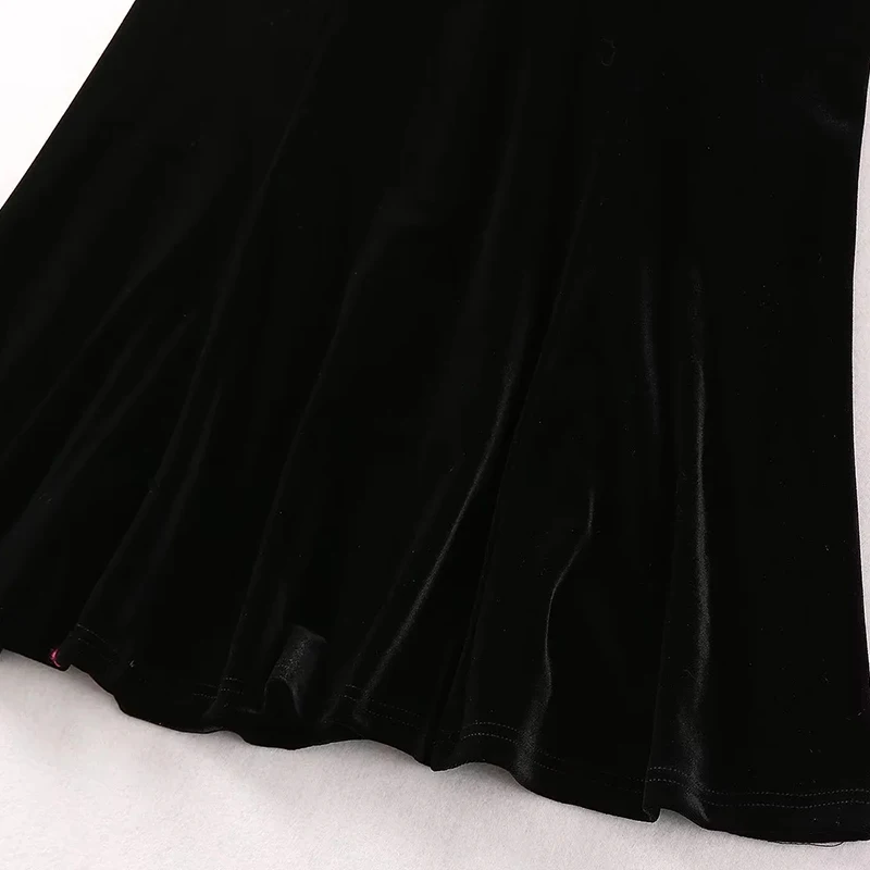 ZJYT Summer Elegant Mermaid Party Dresses for Women 2024 Runway Fashion Short Sleeve Midi Black Velvet Dress Crystal Button Robe