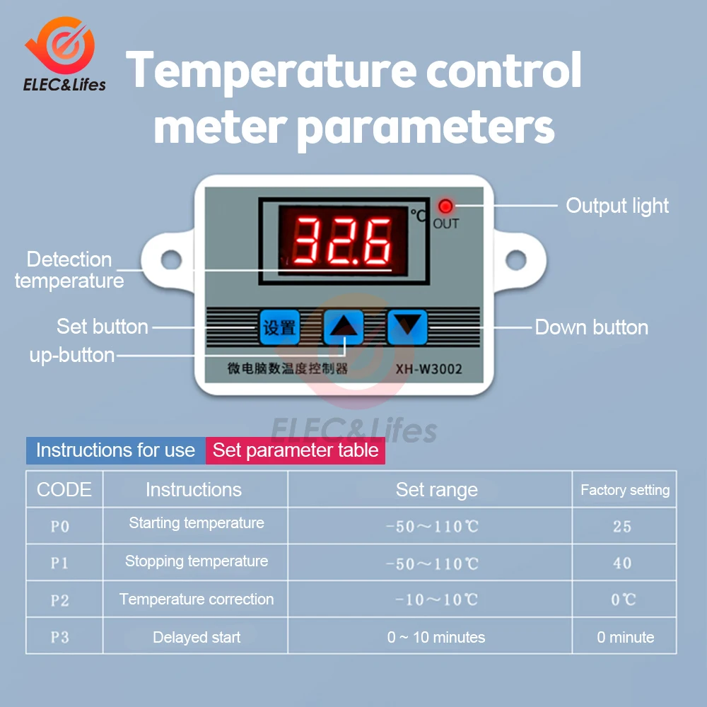 W3001/W3002 Digital Temperature Microcomputer Thermostat AC110V With Probe Heat Cool Temp Thermostat Control Switch US Socket