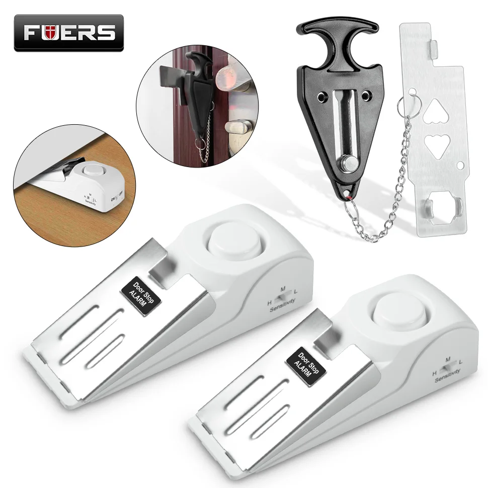 FUERS Wireless Doorstop Alarm System 120dB Door Lock Home Security Anti-Theft System Portable Doorstop Preasure Alarm Sire