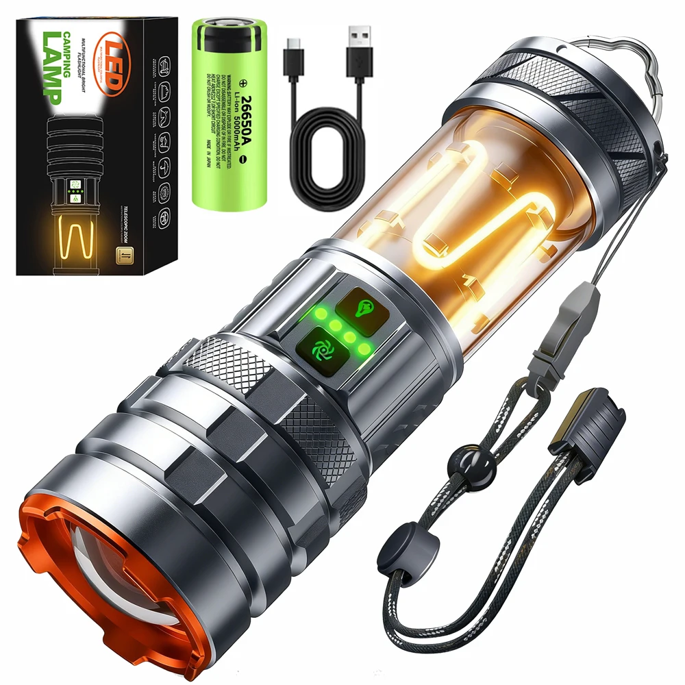 

Мощный светодиодный фонарик, перезаряжаемый 26650, 11 режимов, масштабируемые водонепроницаемые уличные фонари для кемпинга, прогулок с собаками, экстренной помощи