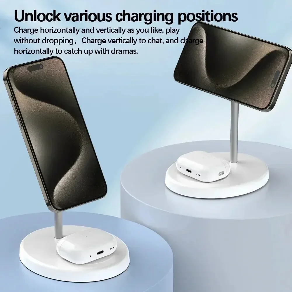 Magnetic Wireless Charger Stand 30W 2 in 1 Phone Charging Station Dock For iPhone 15 14 13 12 Pro Max AirPods Fast Chargers image 2