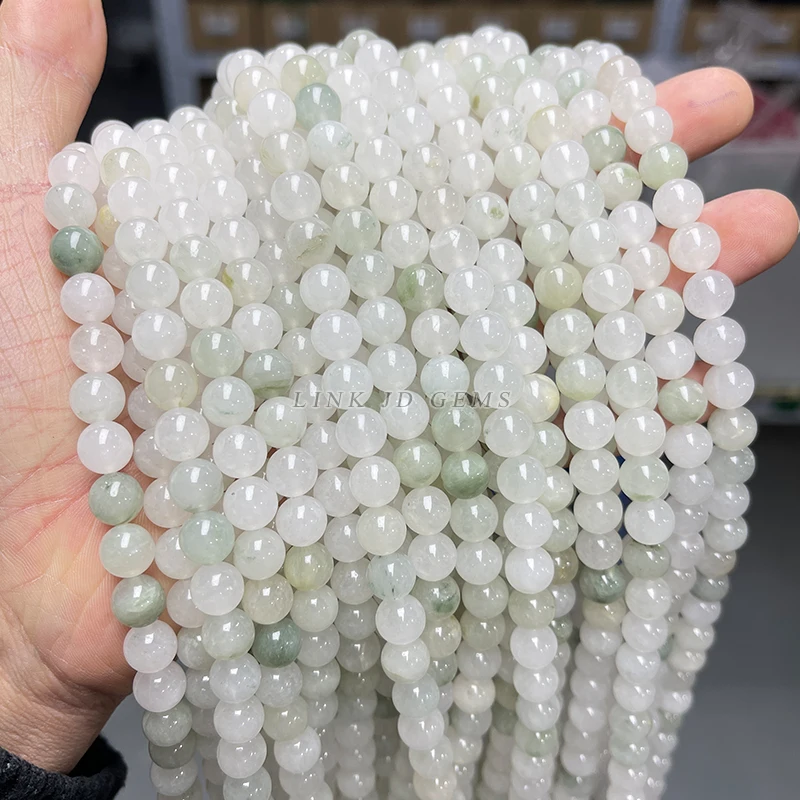 الطبيعية الجليد الأخضر حبات اليشم الأحجار الكريمة المستديرة فضفاض حبة لصنع المجوهرات قلادة سوار ذاتي الصنع المواد اليدوية 4/6/8/10/12 مللي متر #1