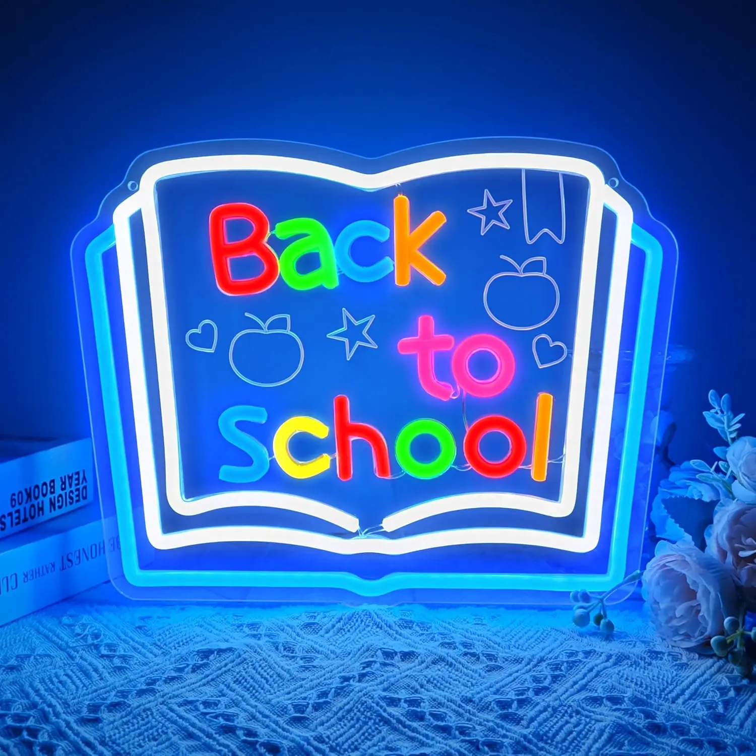 新学期ブックネオンサイン-ウォールデコレーション-usbネオンライト-調光可能-教室-学校寮-子供部屋-新学期パーティーギフト