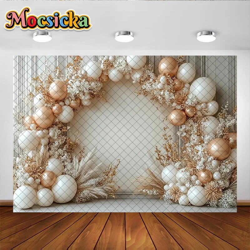 Mocsicka photographie fond Boho arc ballon décoration murale toile de fond pour bébé douche gâteau Smash fête bal bannière accessoires