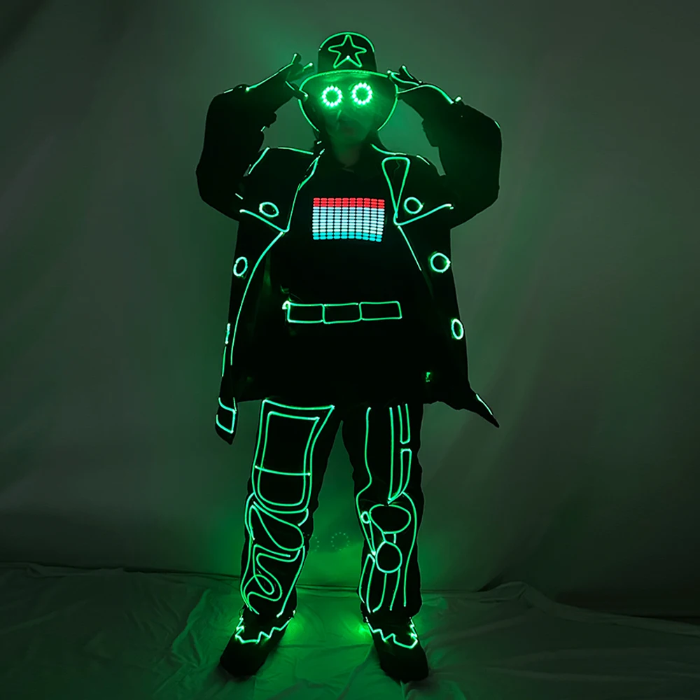 

LED Tron Legacy Burning Man Light up Suit Fiber Optical Costume Halloween Cosplay Luminous Dance Outfit Disco DJ Suit for Men