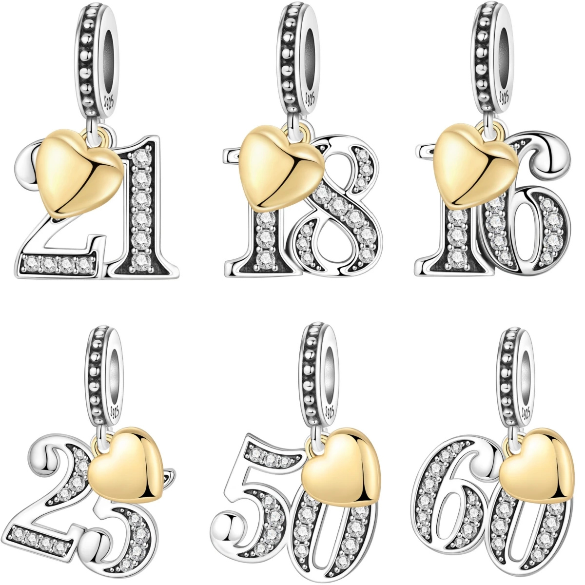 PANPOKI Original 15 18 21 Aniversário Casamento S925 Prata Esterlina Pingente de Contas para Pulseira Colar Joias DIY Presentes