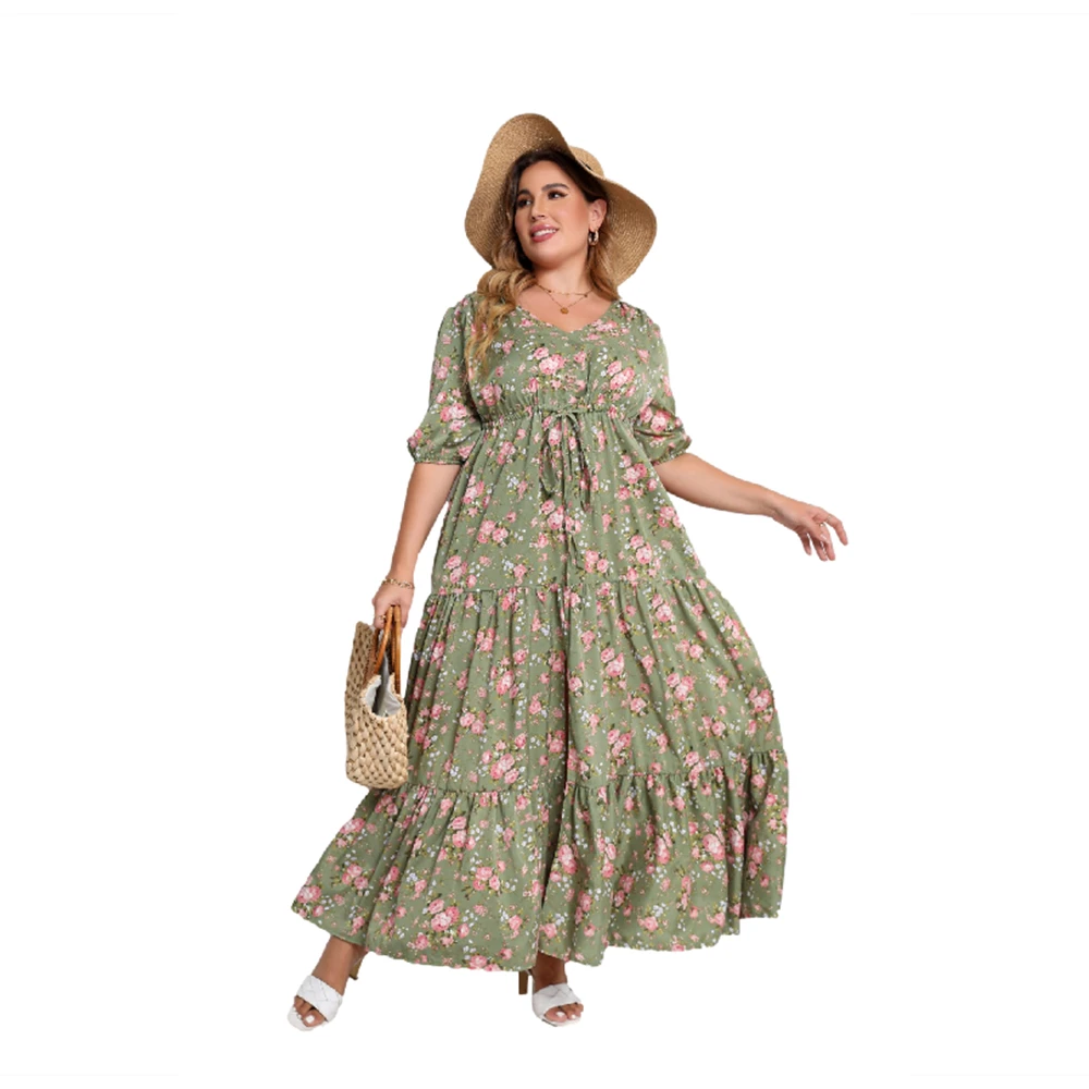 2023 Summer New Hot Sale European And American Style Plus Size Bohemia Printed Loose Dress For Women