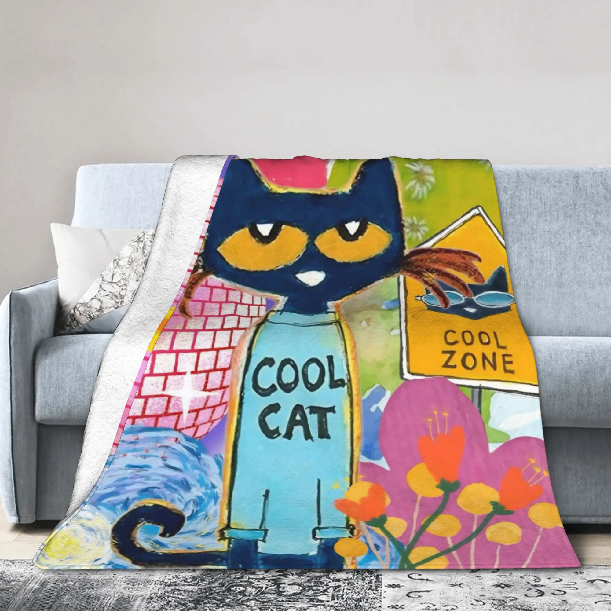 Pete the Cat Groovy  Blankets Flannel Textile Decor  Breathable Lightweight Thin Throw Blankets for Bed Couch Bedding Throws