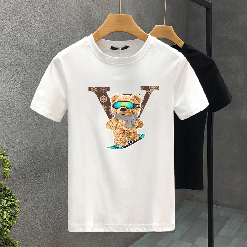 New High Quality Oversized Luxury Brand Skateboard Bear100% Cotton Print Tees Summer Harajuku For Men/Women Short Sleeve T-shirt