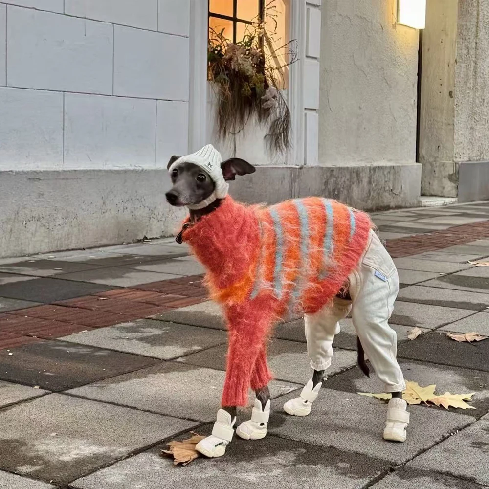 

Winter Stripe Sweater for Italy Little Greyhound Dogs Autumn Hand-knitted 2-leg Coat for Whippet Loungewear for Small Mid Dogs