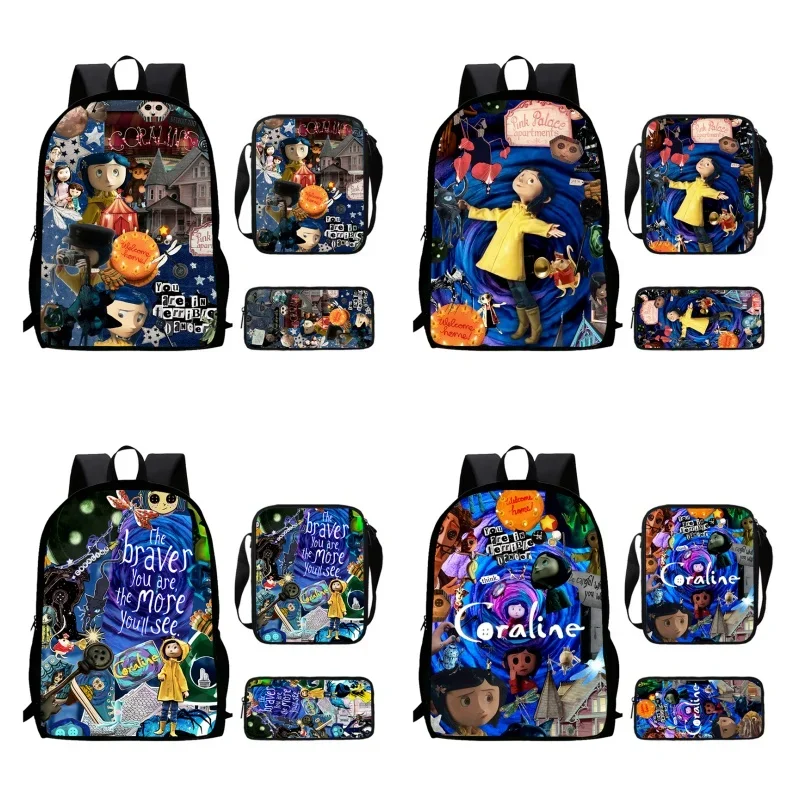 Cartoon C-Coraline Child School Backpack With Shoulder Bags Pencil Bags For Kindergarten,Light Weight School Bags For Boys Girls