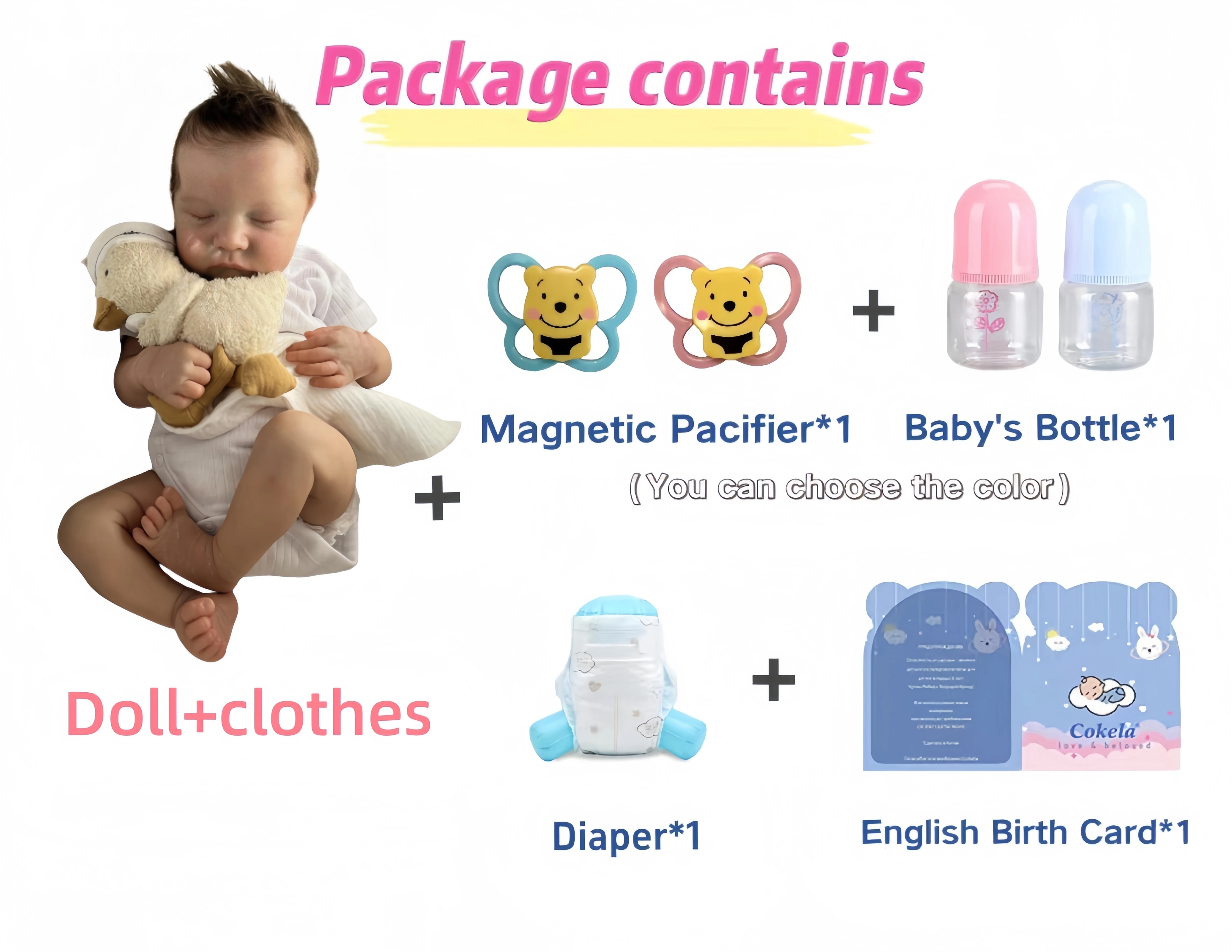 Cokela 50 cm Boneca Real bebê Reborn com Pele de Pintura 3D e Veias Visíveis Vinil Macio Realista Vivo Bebê Dormindo