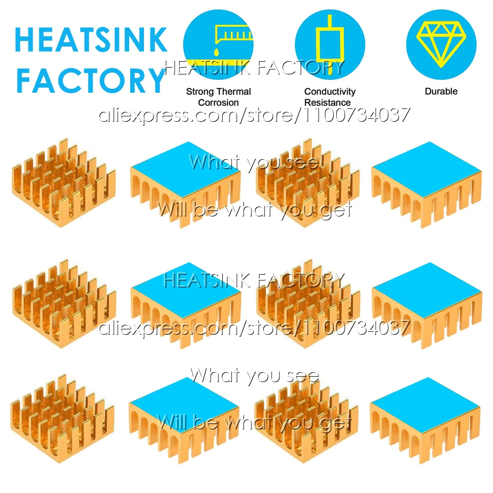 22x22x10mm Gold Zigzag Aluminum Pin Fins Fans & Heatsink Cooling for LED Power IC Transistor Module PCB