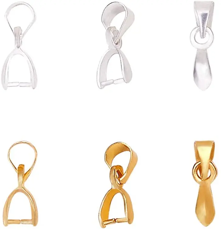 160pcs Pinch Bails Golden Silver Pendant Chain Connector Pinch Clip Bail Clasp Dangle Charm Bead Pendant Connector Findings