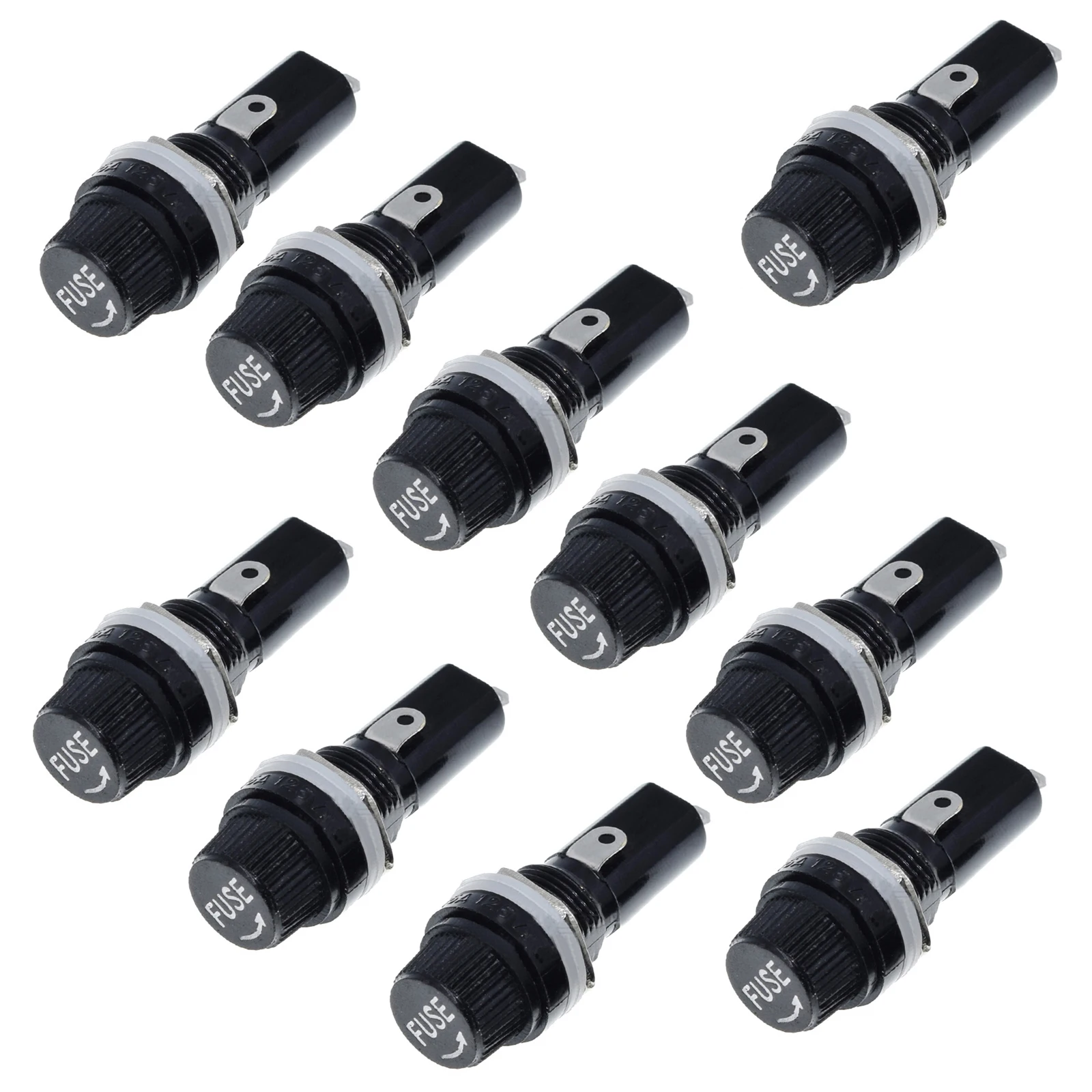 10Pcs/Set Durable Glass Fuse Holders Panel Mount Screw Cap Fuse Holder For Glass Tube Fuses 5x20mm Insurance Socket Fuse Holder